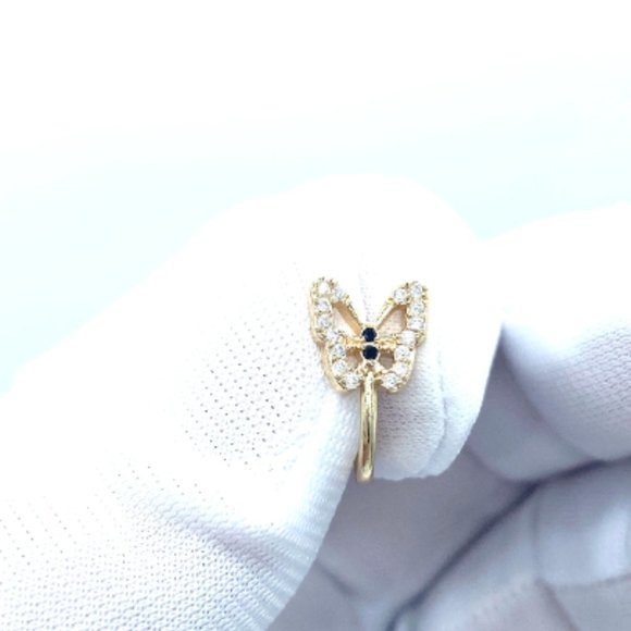 CZ Butterfly 24 KT Gold Plated Nose Cuff Fake Nose Rings No Piercing Jewelry - Picture 4 of 5